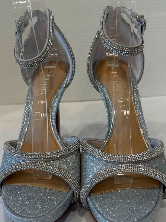 Gianni Bini Constantz Silver Glitter Stiletto Heel Ankle Strap Sandals - Picture 4 of 9